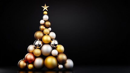 Fototapeta premium Christmas tree made of many different colored balls. The tree is tall and has a star on top