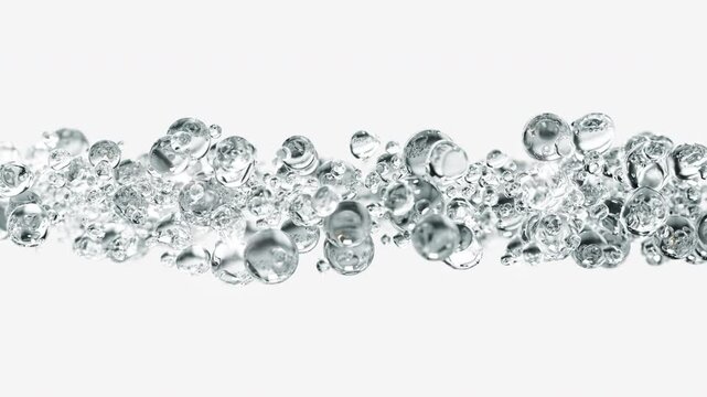 Clear cosmetic serum with liquid bubbles in a 3D abstract background. Hydrating essence gel enriched with collagen molecules. Moisturizing cream or oil for advanced skincare, beauty, and skin health.