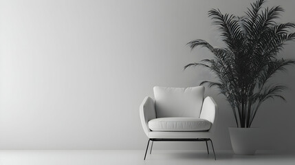 
Relaxing chair with plant - Monochrome minimal theme - 3D render