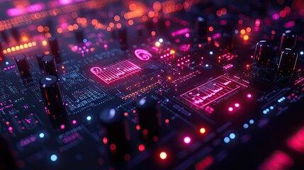 loop animation of music notes with dark neon light effect 3d rendering