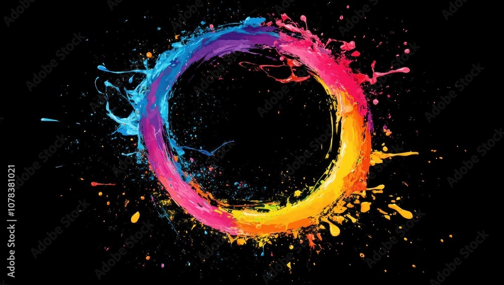 Poster abstract colorful paint splashes in a circle