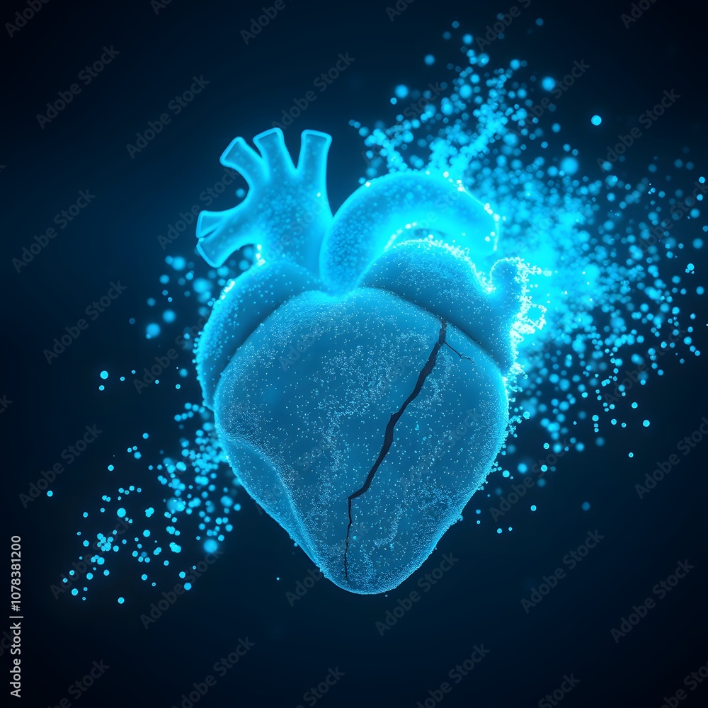 Poster A Captivating Visual of a Vigorous Heart Dissolving into Glowing Particles, Perfect for Expressing Emotions and Transformation in Creative Projects