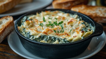 Creamy Spinach and Artichoke Dip with Toasted Baguette Slices Recipe