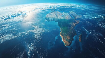 A clear aerial view of Africa and the Indian Ocean over Earth's surface