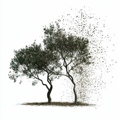 Tree losing leaves, white background.