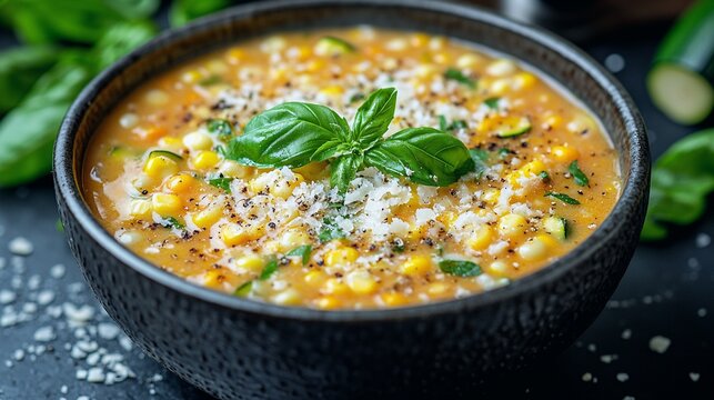 Creamy Sweet Corn and Zucchini Chowder with Basil and Parmesan