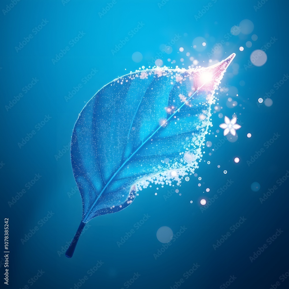 Aufkleber A Vigorously Damaging Leaf Disintegrating Into Particles with Glowing Effects in a Dynamic Atmosphere for Creative Projects