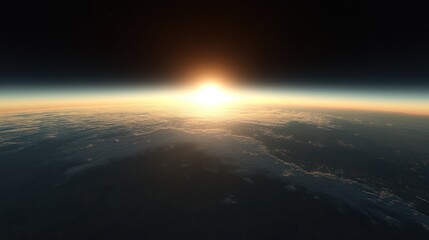 A satellite image of the Earth's thin edge, with sunlight rising over the horizon