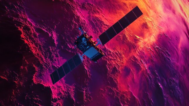 A satellite using multispectral imaging technology to analyze changes in terrain and environment.