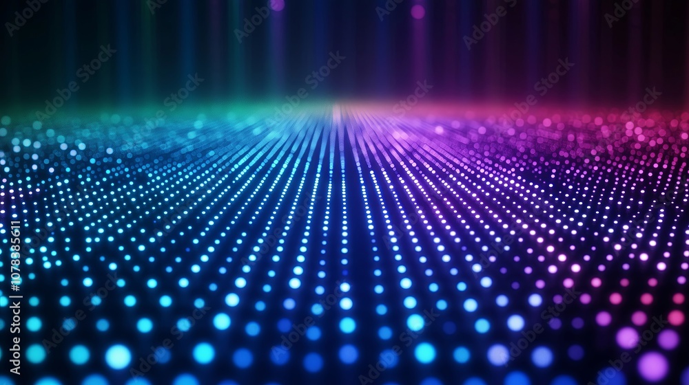 Poster abstract futuristic background with glowing particles creating digital wave