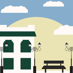 Naklejka premium Elegant Minimalism poster cover with Moroccan white city. Tetouan summer landscape. Vector illustration can used travel agency design.