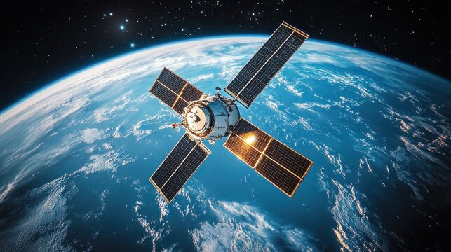 A small spy satellite is floating in low Earth orbit with a clear, detailed camera.