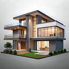 A sleek modern house isolated on a transparent background, showcasing contemporary architecture.