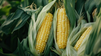Fresh yellow corn with green husks, slightly opened to reveal bright kernels on white.