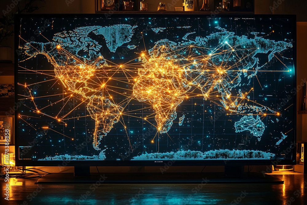 Poster network connectivity map displayed on a large screen in a dark room