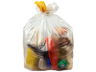 garbage plastic bag filled with plastic and bio waste isolated on white transparent background