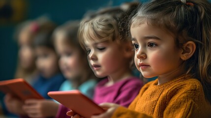 Children learning coding with an innovative educational app, digital challenges and interactive lessons fostering creativity."