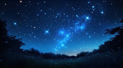 Clear night sky dotted with bright stars of various sizes, a peaceful and expansive view of the celestial landscape."