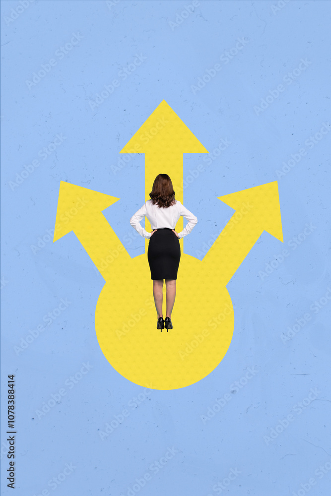 Poster trend artwork composite banner 3d photo collage of arrow way direction trader choose different route