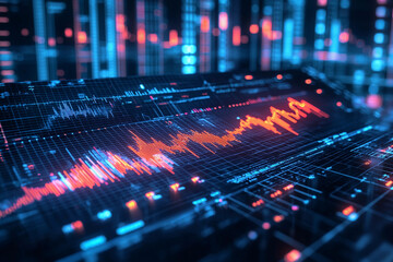 Digital sound wave visualization in vibrant neon colors at night