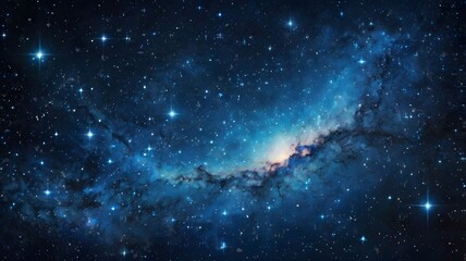 Cosmic nebula swirling blue galaxy sky,  twinkling stars on night light. mystery & wonder of...