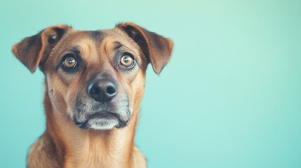 Obraz premium A dog with brown and black fur stares directly at the camera.
