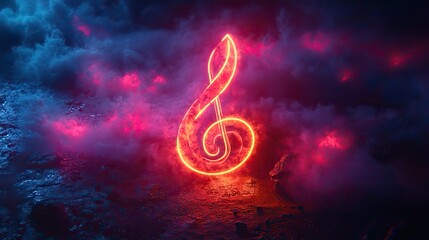 music clef with dark neon light effect 3d rendering