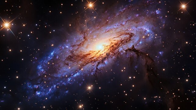 Galaxy with swirling stars and nebulae glowing in hues of blue and purple, a celestial wonder lighting up the darkness of space."