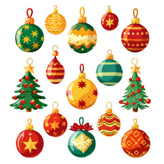 Simple flat 2D icon Christmas ornament set isolated on transparent background, vector, flat design, animation design, vector, flat design, simple flat 2D icon, design, clipart, bauble set