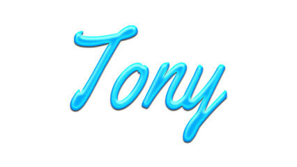 Glowing blue effect of name Tony on white background.