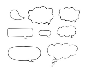 Hand-drawn black outline color set collection of speech bubbles.