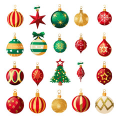 Simple flat 2D icon Christmas ornament set isolated on transparent background, vector, flat design, animation design, vector, flat design, simple flat 2D icon, design, clipart, bauble set