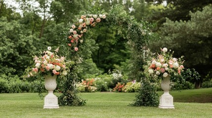 Wedding Ceremony Decor with Floral Arch and Vases