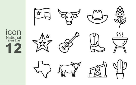National Texas Day Icon Set