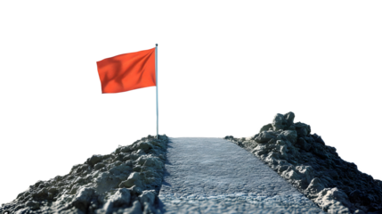 Road going to flag on mountain top, Business goals achievement concept hyper realistic