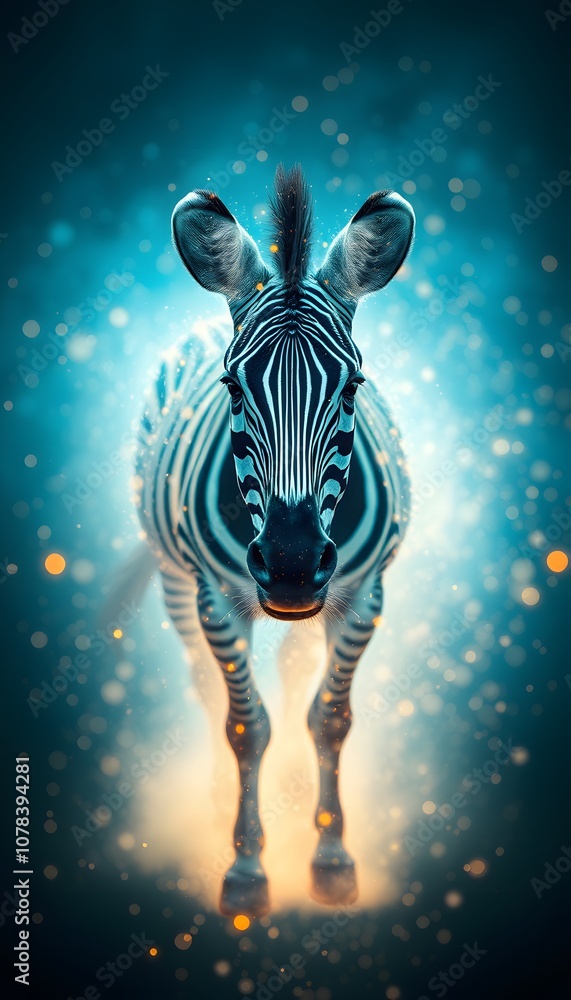 Aufkleber A Powerful Visualization of a Zebra Dissolving into Particles with Captivating Glowing Effects for Artistic and Creative Projects