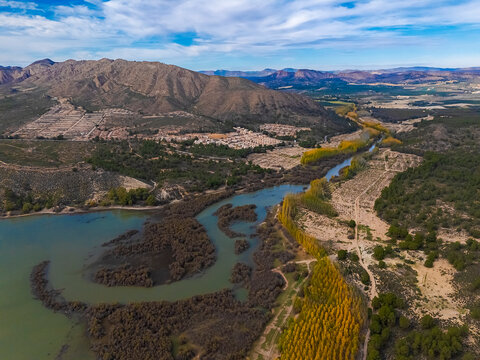 Aerial view of the Camarillas reservoir in Hell&iacute;n, province of Albacete, Spain