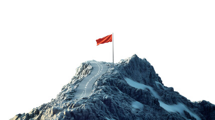 Road going to flag on mountain top, Business goals achievement concept hyper realistic