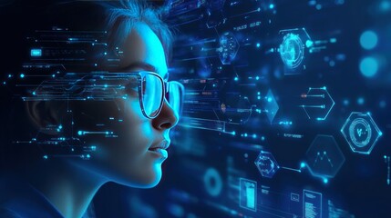 Teacher integrating AI tools to analyze student performance, smart dashboards offering insights for tailored instruction."