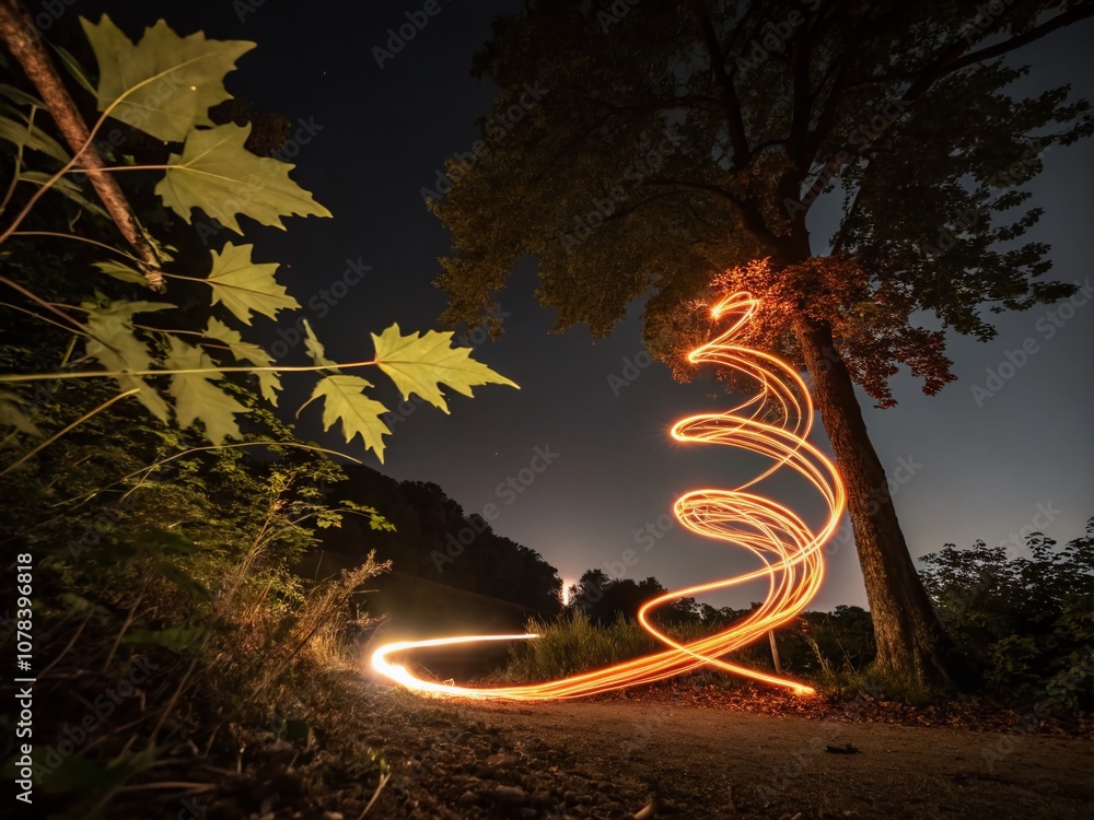 Poster a captivating orange swirl of light against a dark background, creating an enchanting visual effect 