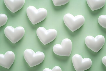 Seamless white heart pattern on a soft pastel green background.