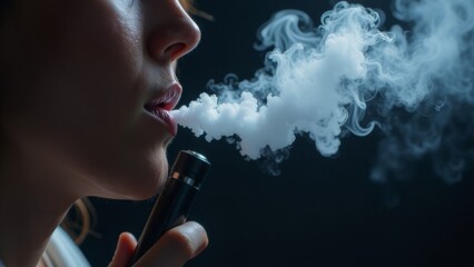 Fototapeta premium Smoking woman on a dark background.