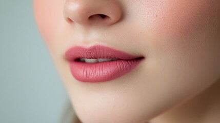 Fototapeta premium Velvet pink lips with matte finish and soft, smooth texture