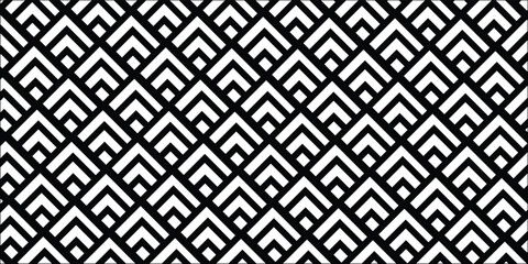 Seamless Chinese window tracery pattern design. Repeated white rhombuses and angle brackets on black background. Scallop ornament. Image with scales. Ancient japanese scallops motif. Squama. Vector