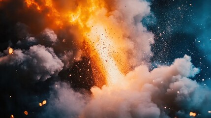 Fototapeta premium Vibrant rocket launch with billowing smoke and fire, creating a dynamic and thrilling background
