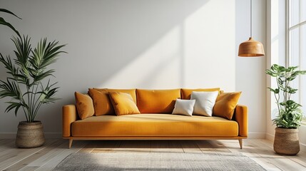 Modern Living Room Interior Design with Yellow Sofa