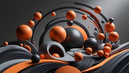 Obraz premium Dynamic 3D Spheres and Waves in Black and Orange