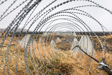 Kharkiv region fortifications. Anti-tank blocks with barbed wire