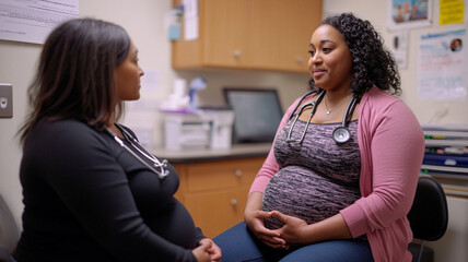 doctor consulting with pregnant patient in medical office