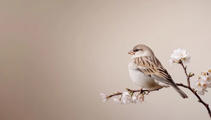 A bird perched on a flowering cherry blossom branch